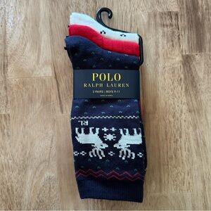 Polo Ralph Lauren Boys Crew Socks Reindeer Holiday 3 Pairs‎ Boys Size 9-11